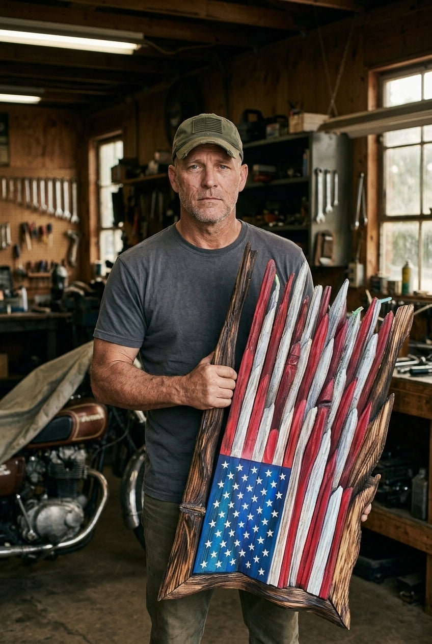 Jake holding a handmade American flag